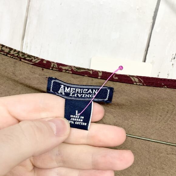 Y2K American Living Shirt Women Large Paisley Button V-Neck Smocked Blouse Boho - Picture 2 of 7